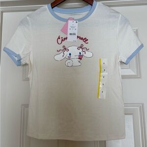 Sanrio Cinnamoroll Cream Tee with Light Blue Trim